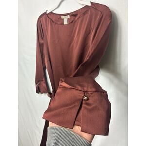 H&M‎ Mocha Mousse Satin Shift Dress W 10 Midi Minimalist Career Evening